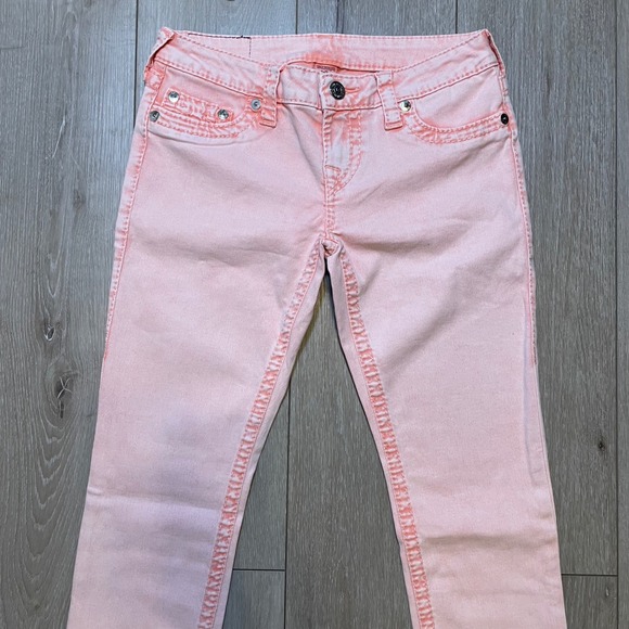 Y2K vintage aesthetic True Religion Women's Pink Papaya Super Skinny Jeans 29 /8 - Picture 2 of 9